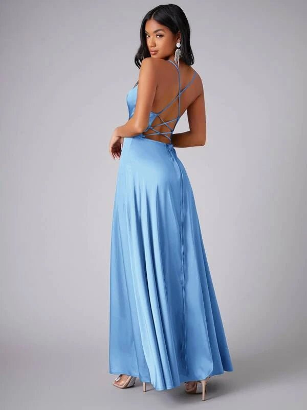 Jo ball gown with lace up back in light blue Express NZ wide