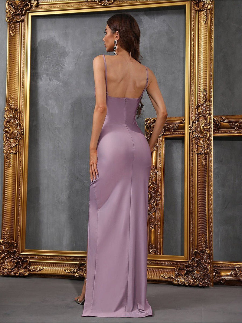Joanie corset style fitted gown with split in Lilac Express NZ wide - Bay Bridal and Ball Gowns