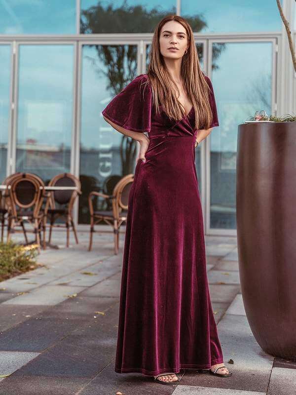 Jorrie purple velvet bridesmaid gown Express NZ wide - Bay Bridal and Ball Gowns