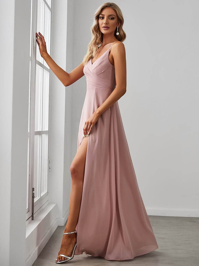 Kaia bridesmaid dress with split in dusty pink Express NZ wide - Bay Bridal and Ball Gowns