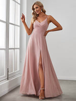 Kaia formal ball or bridesmaid dress in chiffon with a split - Bay Bridal and Ball Gowns