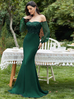 Kaleesi dress with sleeve and sequins in Emerald size 8 Express NZ wide - Bay Bridal and Ball Gowns