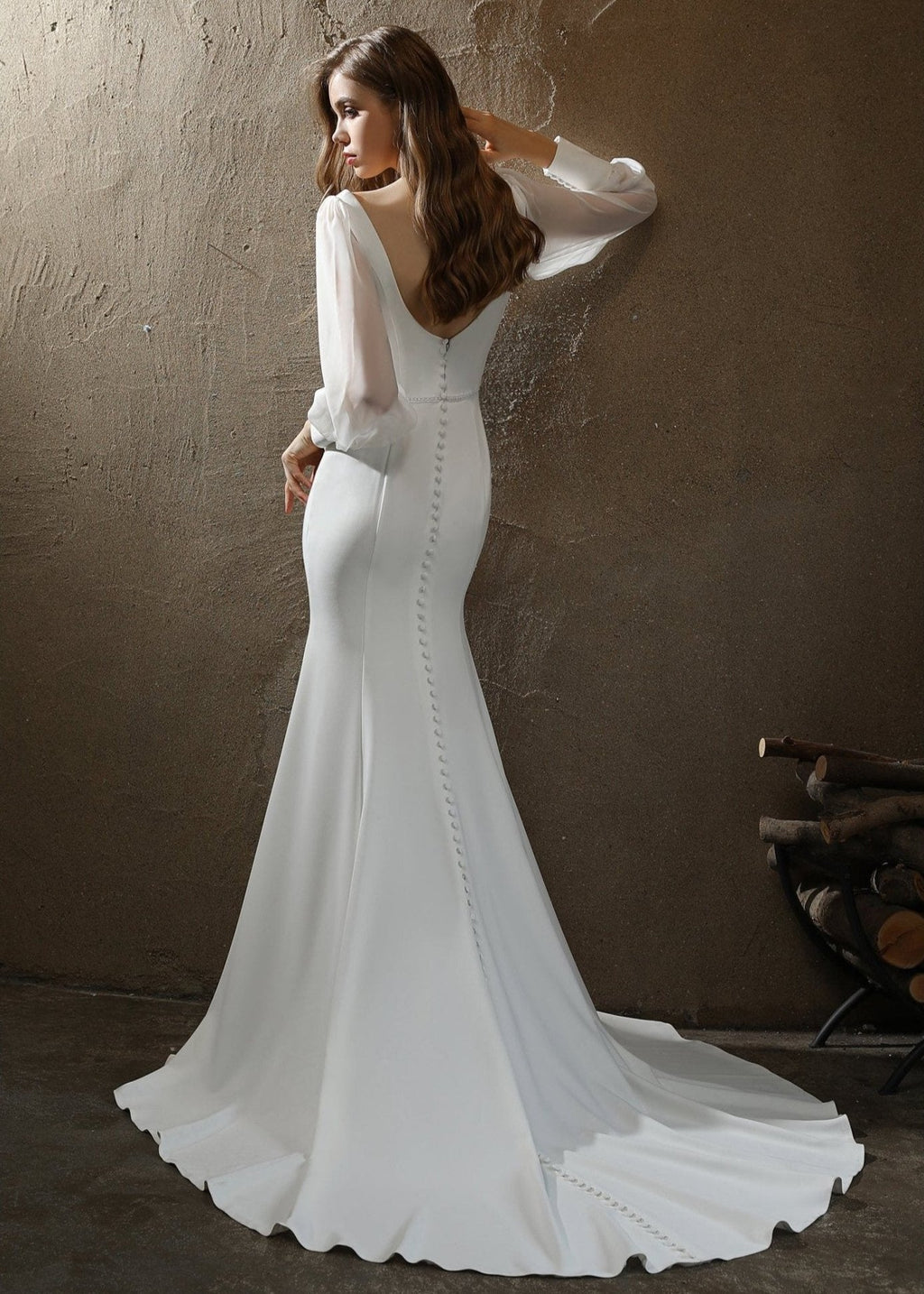 Karinda Ivory fitted wedding gown with sleeve s10 Express NZ wide - Bay Bridal and Ball Gowns