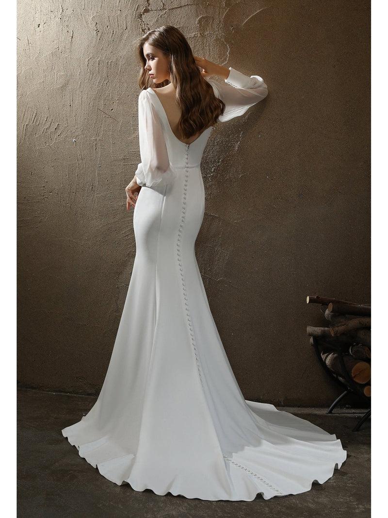 Karinda Ivory fitted wedding gown with sleeve s10 Express NZ wide - Bay Bridal and Ball Gowns