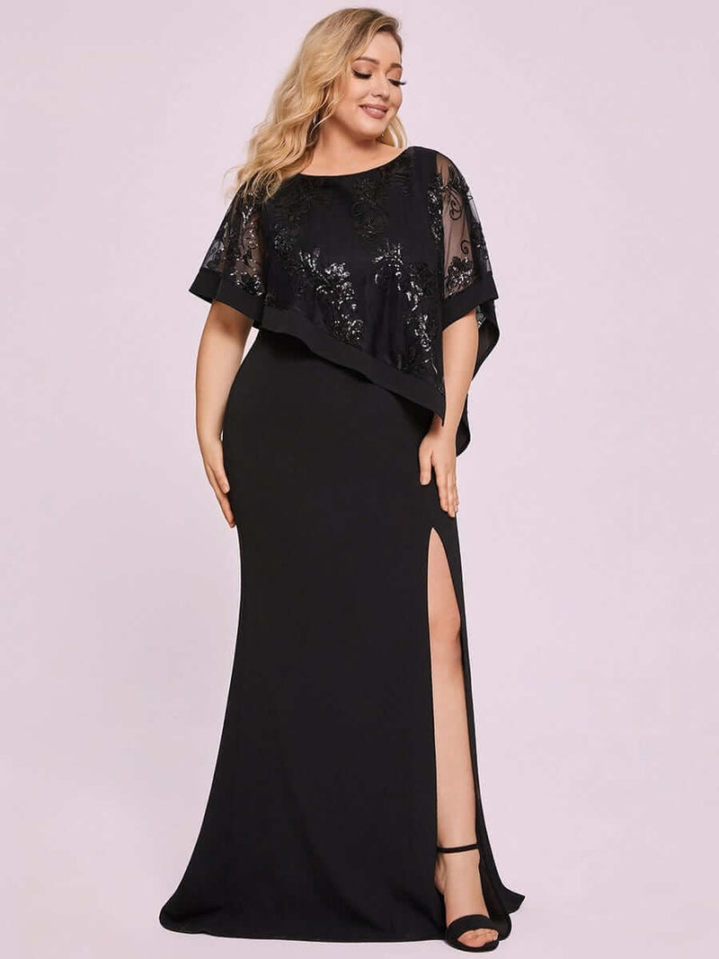 Karmen evening or mother of the bride cape dress with split - Bay Bridal and Ball Gowns
