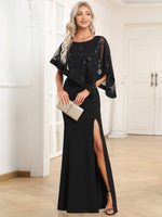 Karmen evening or mother of the bride cape dress with split - Bay Bridal and Ball Gowns