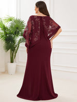 Karmen mother of the bride cape dress in burgundy s28 Express NZ wide - Bay Bridal and Ball Gowns