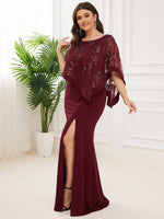 Karmen mother of the bride cape dress in burgundy s28 Express NZ wide - Bay Bridal and Ball Gowns