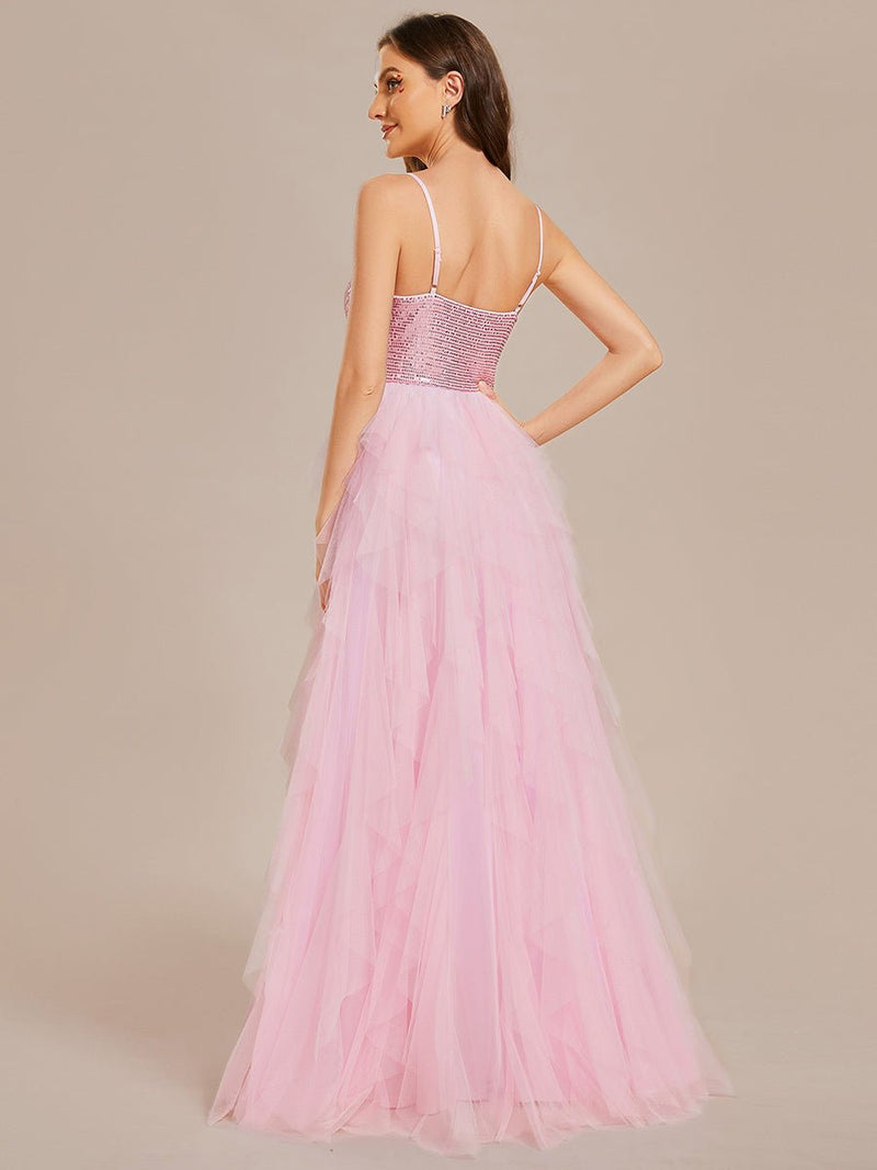 Karmil pink ruffled ball dress with sequins and tulle s8-10 Express NZ wide - Bay Bridal and Ball Gowns