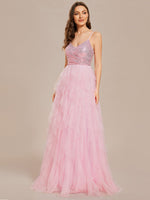 Karmil pink ruffled ball dress with sequins and tulle s8-10 Express NZ wide - Bay Bridal and Ball Gowns