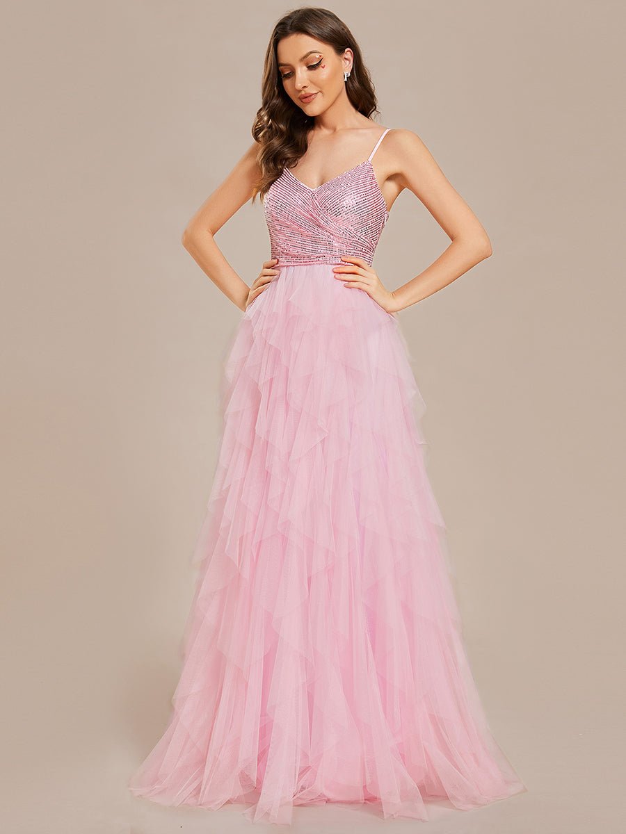 Karmil ruffled ball dress with sequins and tulle