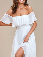 Karmina versatile off shoulder Ivory chiffon wedding dress - Bay Bridal and Ball Gowns
