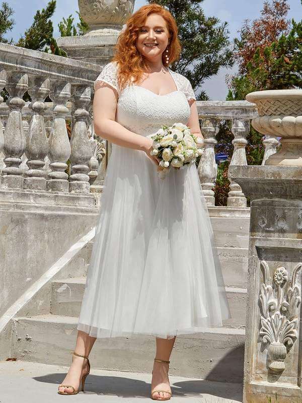 Keegan plus size tea length wedding dress in ivory Express NZ wide! - Bay Bridal and Ball Gowns
