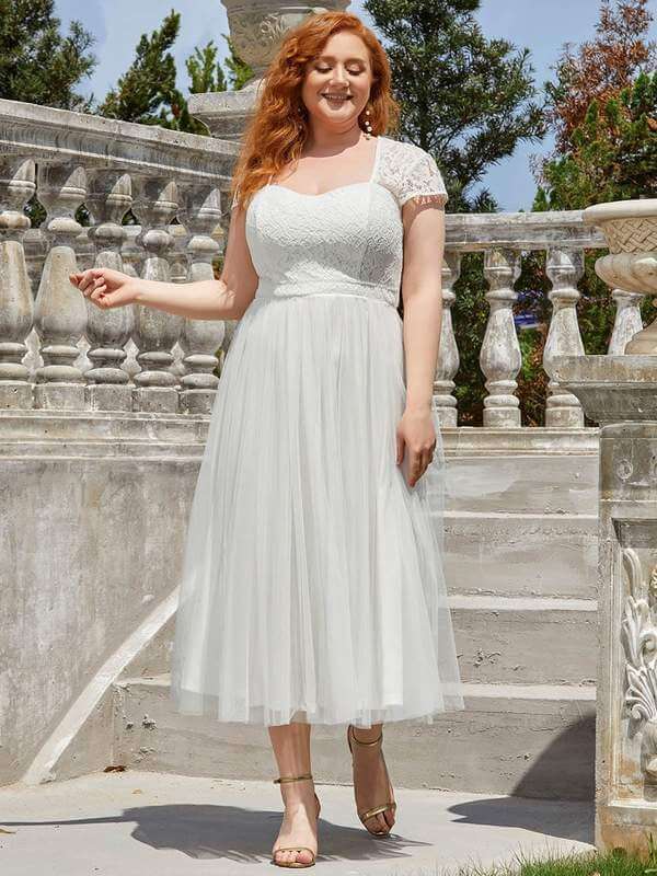 Keegan plus size tea length wedding dress in ivory Express NZ wide! - Bay Bridal and Ball Gowns