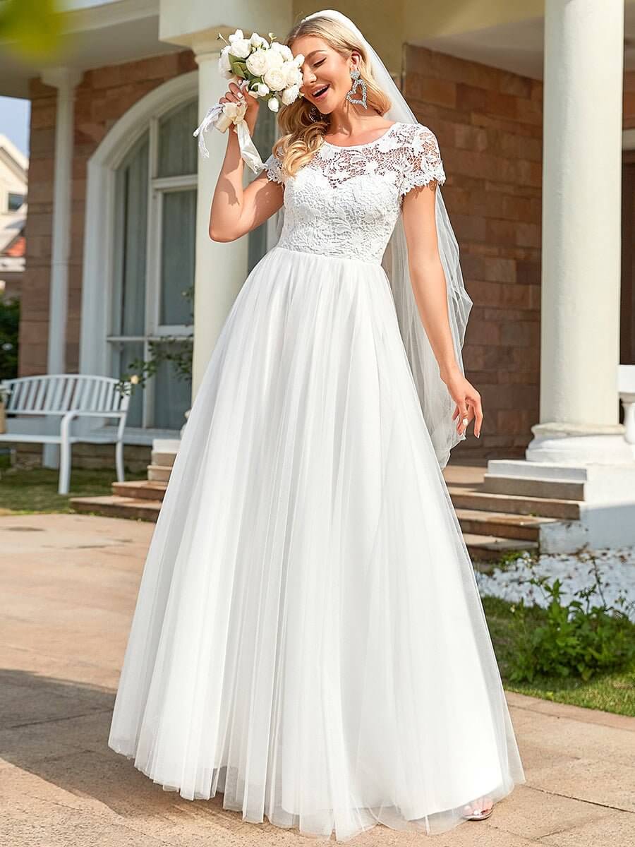 Keeva cap sleeve lace and tulle wedding dress in ivory Express NZ wide - Bay Bridal and Ball Gowns
