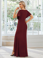 Kehlani Plus Size gown with split in burgundy Express NZ wide - Bay Bridal and Ball Gowns