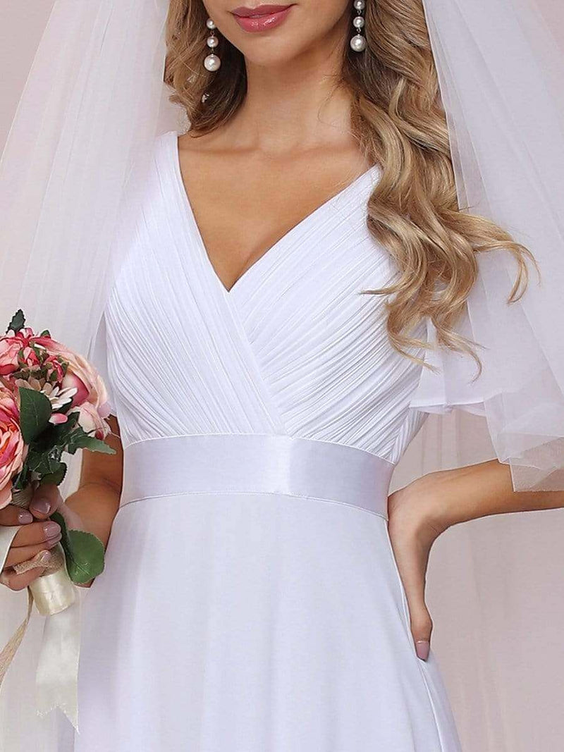 Kelsie v neck flutter sleeve chiffon wedding dress in white - Bay Bridal and Ball Gowns