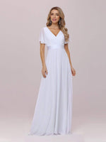 Kelsie v neck flutter sleeve chiffon wedding dress in white - Bay Bridal and Ball Gowns
