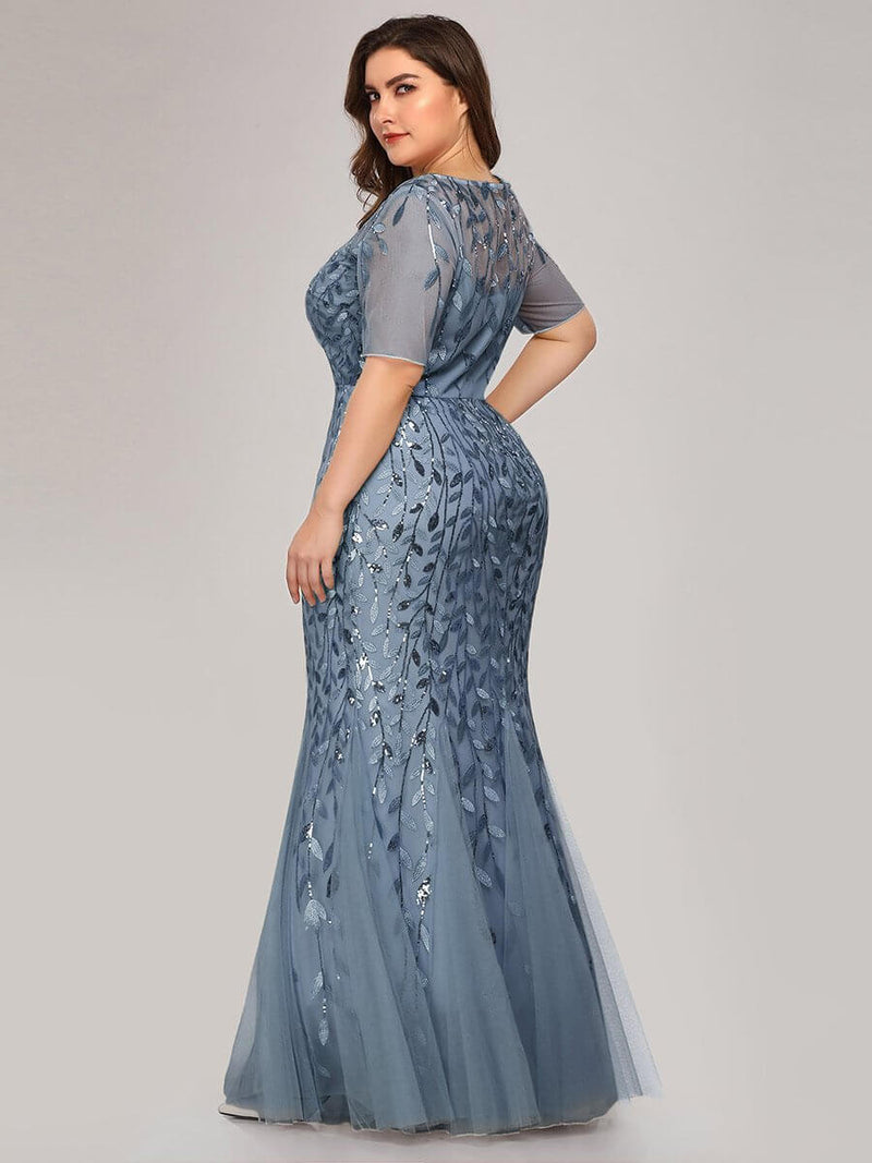 Krystal leaf pattern dress with sequins in dusky navy size 8-10 Express NZ wide - Bay Bridal and Ball Gowns