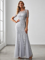 Krystal sequin leaf pattern dress in silver Express NZ wide - Bay Bridal and Ball Gowns