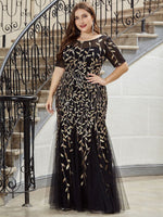 Krystal tulle embroidered leaf pattern dress with sequins in darker colors - Bay Bridal and Ball Gowns
