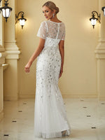 Krystal tulle Wedding gown with sequins in silver and white - Bay Bridal and Ball Gowns