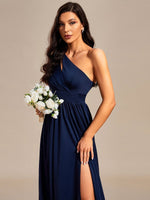 Larisha one should dress with cutout and split in navy size 8-10 Express NZ wide - Bay Bridal and Ball Gowns