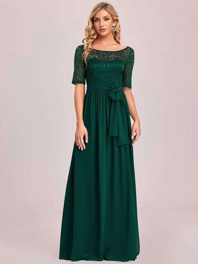 Leona chiffon and lace dress with half sleeve in emerald s18 Express NZ wide - Bay Bridal and Ball Gowns
