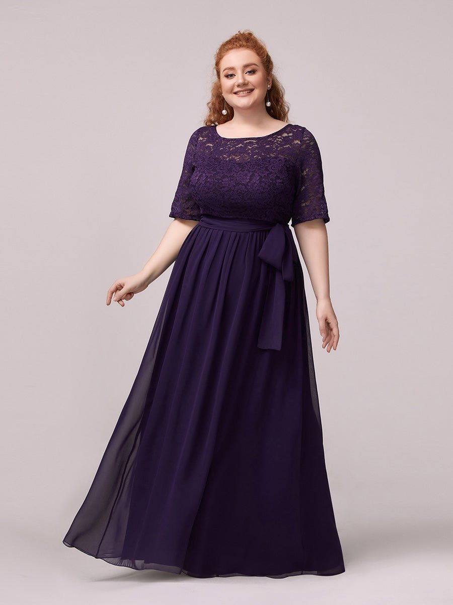 Leona chiffon and lace dress with sleeve in dark purple s22 Express NZ wide - Bay Bridal and Ball Gowns