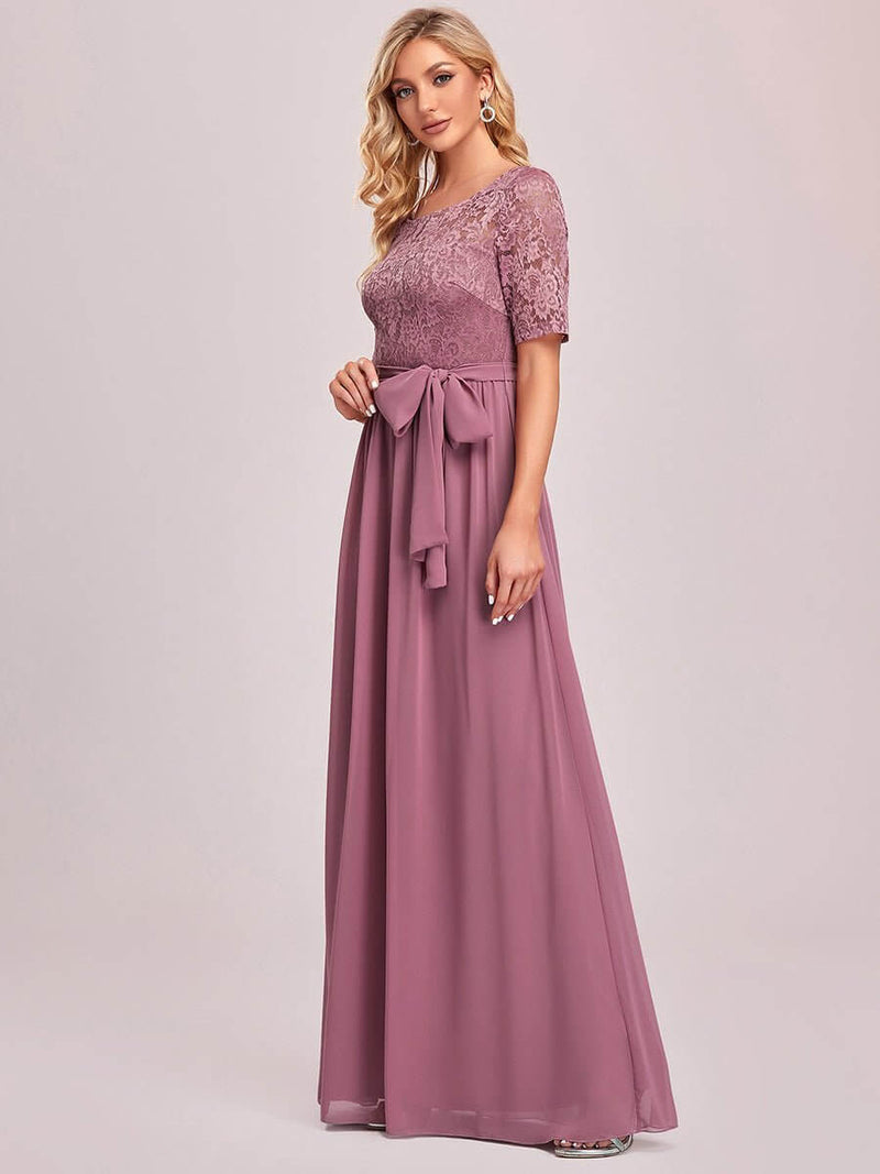 Leona chiffon and lace dress with sleeve in dusky rose Express NZ wide! - Bay Bridal and Ball Gowns
