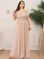 Leonora blush flutter sleeve chiffon dress s10 Express NZ wide - Bay Bridal and Ball Gowns