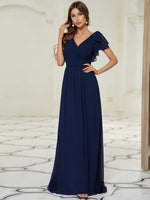 Leonora flutter sleeve bridesmaid dress in navy s8 Express NZ wide - Bay Bridal and Ball Gowns
