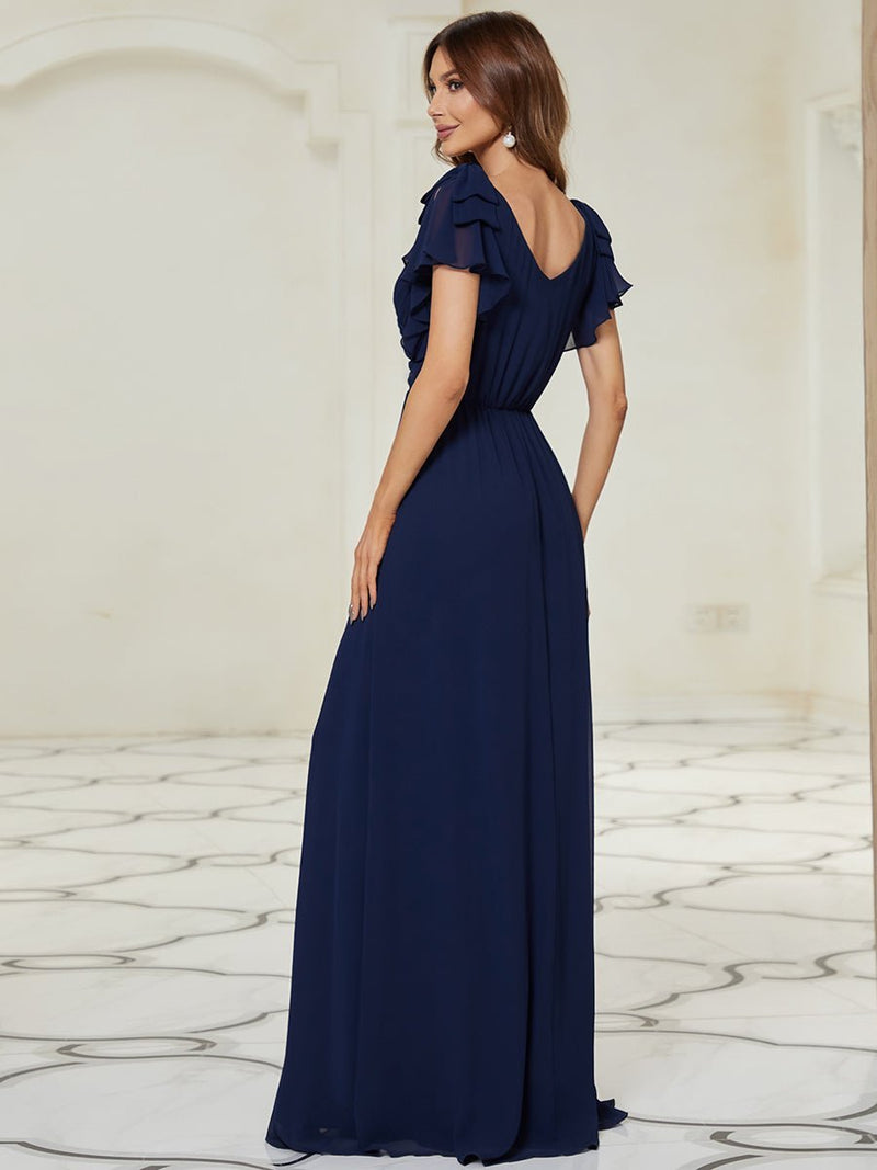 Leonora flutter sleeve bridesmaid dress in navy s8 Express NZ wide - Bay Bridal and Ball Gowns