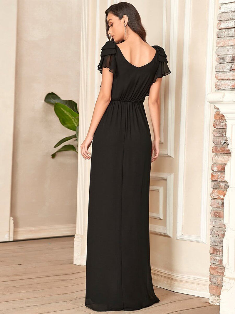 Leonora flutter sleeve chiffon dress in black s24 Express NZ wide - Bay Bridal and Ball Gowns
