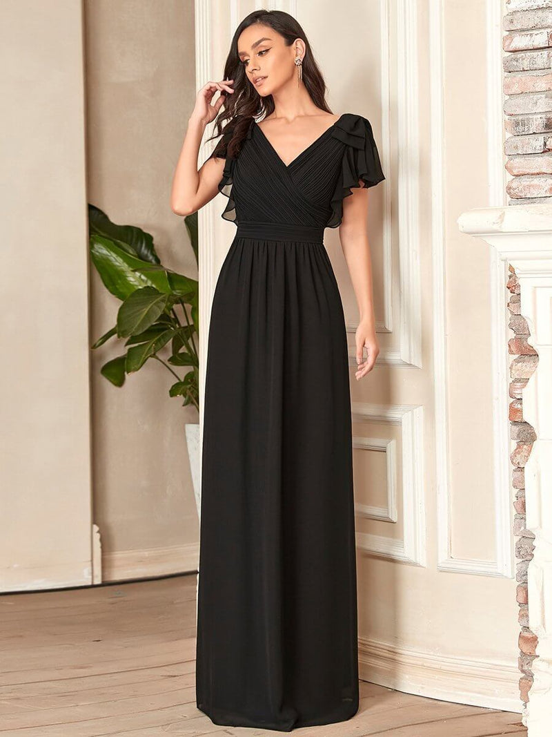 Leonora flutter sleeve chiffon dress in black s24 Express NZ wide - Bay Bridal and Ball Gowns