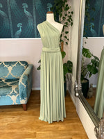 Light Olive Green convertible Infinity dress with split Express NZ wide - Bay Bridal and Ball Gowns