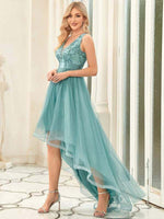 Loretta dusky blue High Low ball dress Express NZ wide - Bay Bridal and Ball Gowns