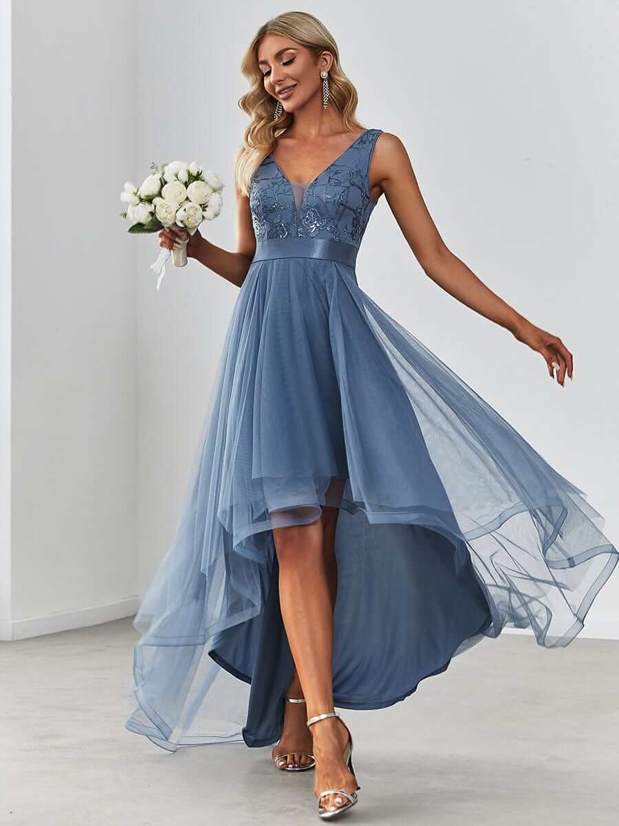 Loretta dusky navy tulle ball or bridesmaid dress s8 Express NZ wide - Bay Bridal and Ball Gowns
