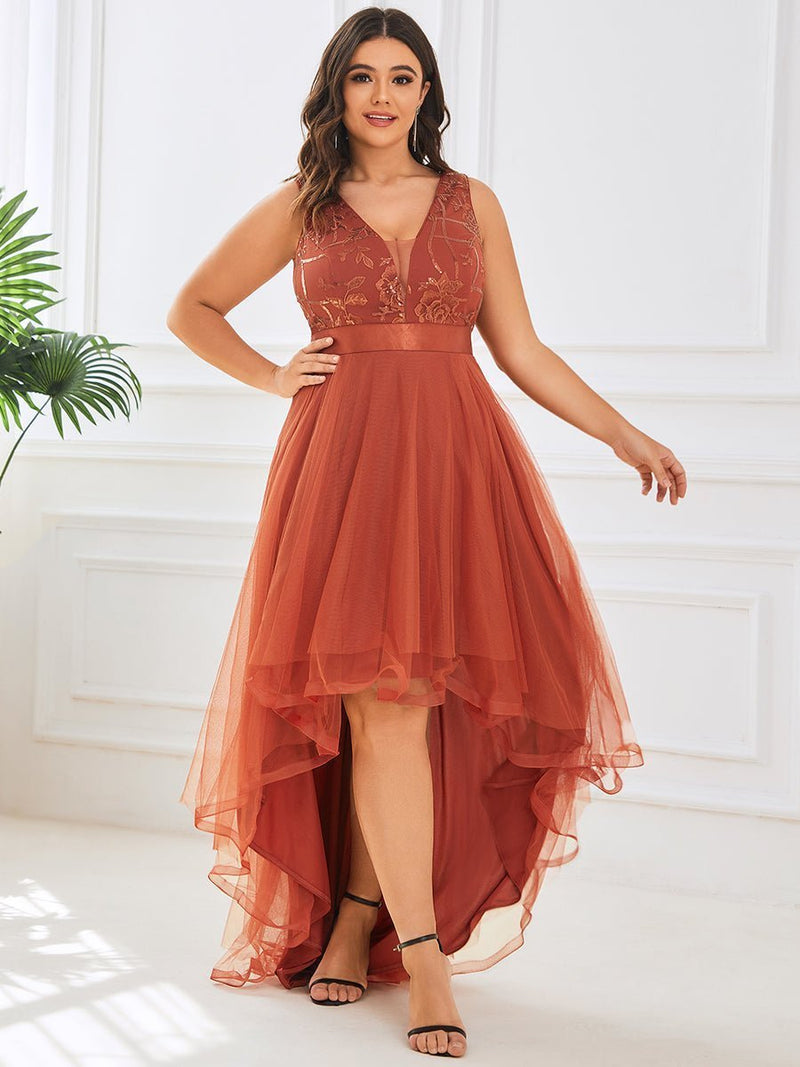Loretta tulle High Low dress in burnt orange Express NZ wide - Bay Bridal and Ball Gowns
