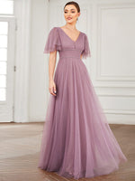 Lorrie dusky rose flutter sleeve tulle ball gown s12 Express NZ wide - Bay Bridal and Ball Gowns
