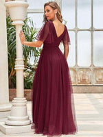 Lorrie flutter sleeve tulle ball gown in burgundy Express NZ wide - Bay Bridal and Ball Gowns