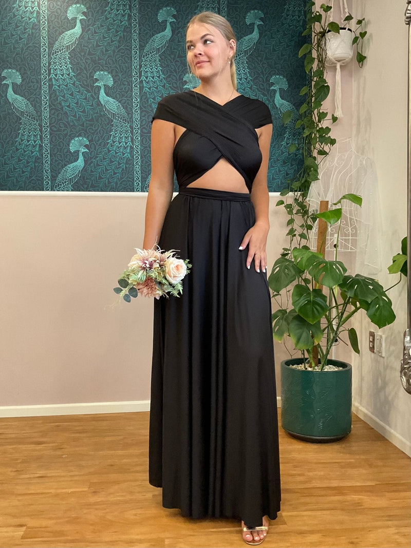Luxe Black Convertible Infinity Bridesmaid Dress - Bay Bridal and Ball Gowns