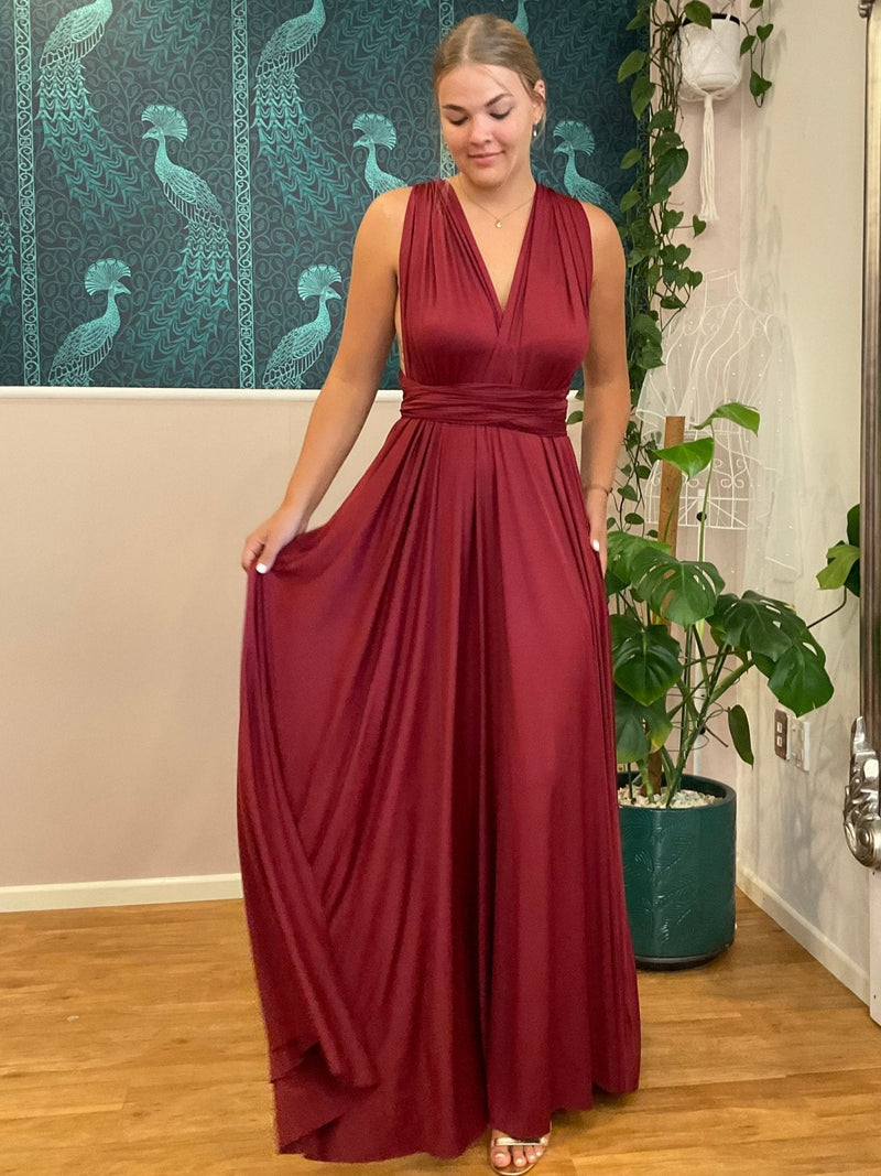 Luxe Burgundy Red Convertible Infinity bridesmaid dress - Bay Bridal and Ball Gowns
