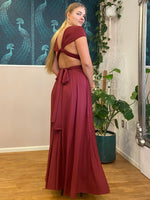 Luxe Burgundy Red Convertible Infinity bridesmaid dress with split Express NZ Wide - Bay Bridal and Ball Gowns
