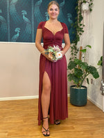 Luxe Burgundy Red Convertible Infinity bridesmaid dress with split Express NZ Wide - Bay Bridal and Ball Gowns