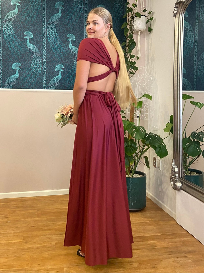 Burgundy Multi Bridesmaid Dress Multiway A-Line Infinity Dress In Burgundy With Split Burgundy Multi Bridesmaid Dress Multiway A-Line Infinity Dress In Burgundy With Split
