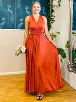Luxe Burnt Orange Convertible Infinity bridesmaid dress - Bay Bridal and Ball Gowns