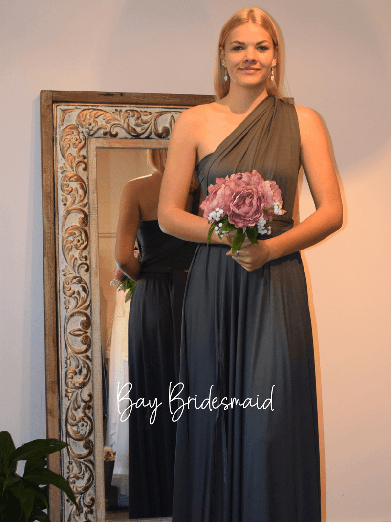 Luxe Charcoal Grey Convertible Infinity bridesmaid dress - Bay Bridal and Ball Gowns