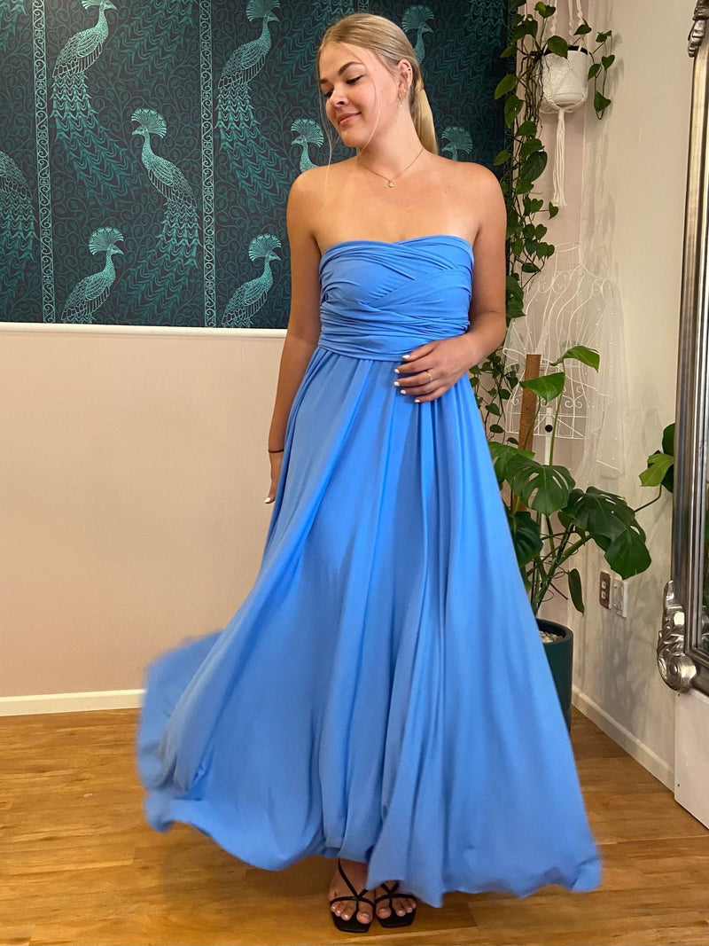 Luxe Cornflower Blue Convertible Infinity bridesmaid dress - Bay Bridal and Ball Gowns