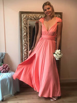 Luxe Darker Coral Convertible Infinity bridesmaid dress - Bay Bridal and Ball Gowns